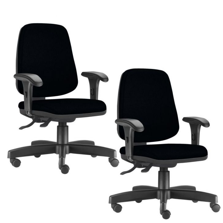 Kit 02 Cadeiras Giratórias Job L02 Diretor Executiva Crepe Preto - Lyam Decor