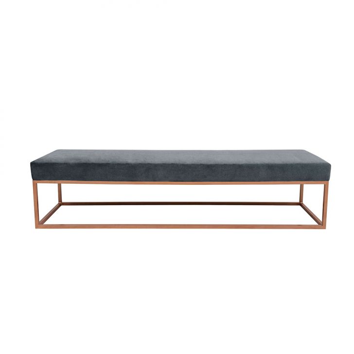 Banco | Banqueta 2 Lugares Giulia Veludo Cinza e Dourado 160 cm