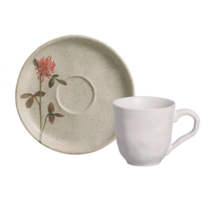 Xícara de Café Campestre Branca e Cinza