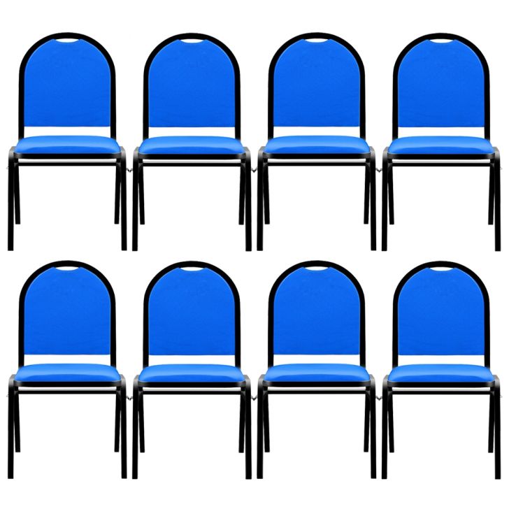 Kit 8 Cadeiras Hoteleiras Auditório Empilhável Sintético M23 Azul - Mpozenato