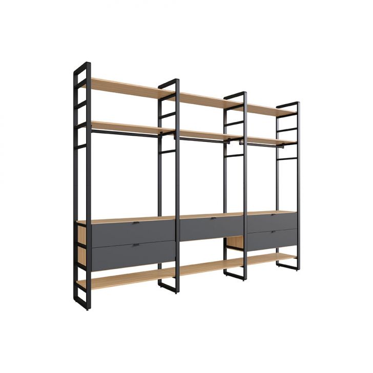 Image of Guarda-roupa Closet Modulado Industrial Philly 5 Gavetas Cedro E Grafite PLA-MO895CL35VNOMOB