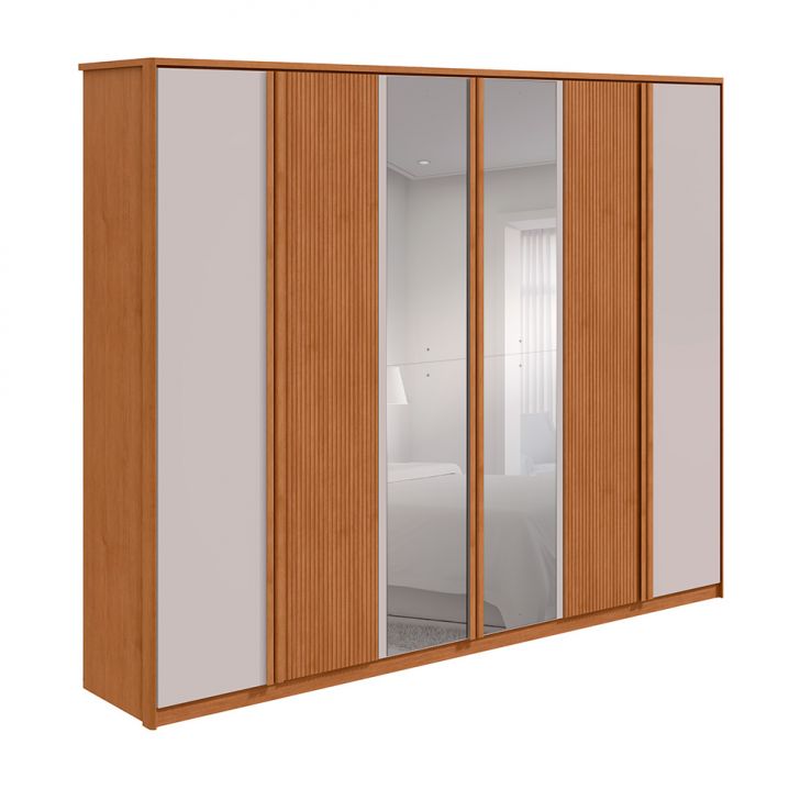 Image of Guarda-roupa Casal Com Espelho Ollie Sem Pés Ollie 6 Portas 6 Gavetas Amêndoa E Off White PLA-MO895CL35FJWMOB