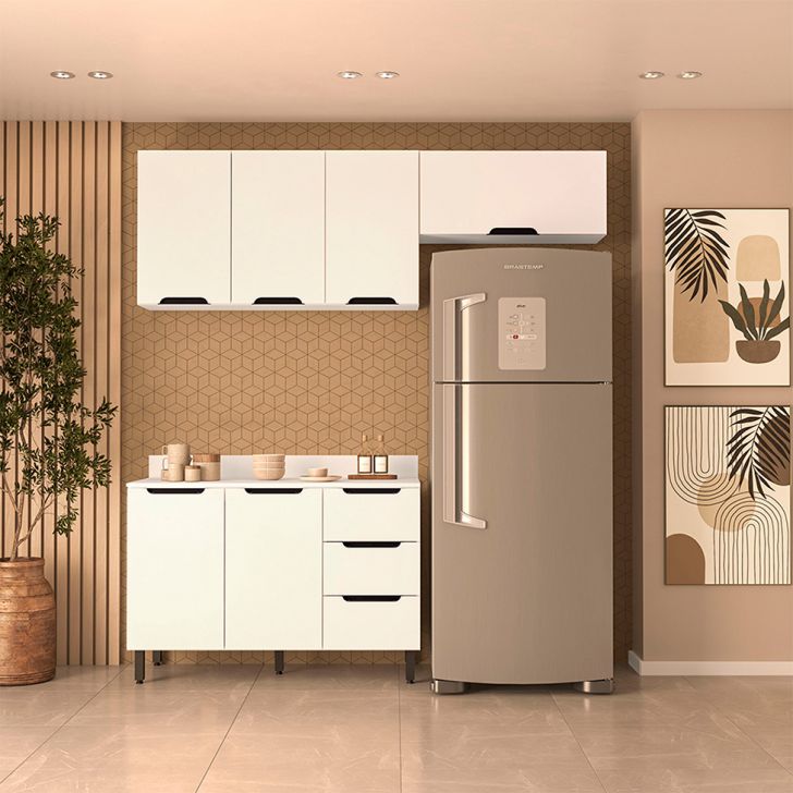 Cozinha Completa com Tampo Meena 6 Portas 3 Gavetas Branca