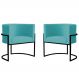 Kit 2 Poltronas Decorativa Sala de Estar Luana Base Preta Veludo Azul Turquesa - Montanaris Decor