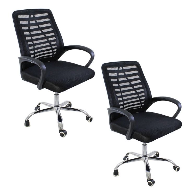 Kit 2 Cadeiras de Escritorio Esteirinha Mesh Ergonomica - Preto