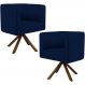 Kit 02 Poltronas Decorativa Base Giratória Madeira Betina D02 Veludo Azul Oxford B-304 - Lyam Decor