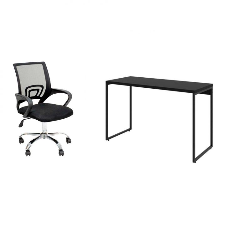 Conjunto de Mesa Studio 120 cm com Cadeira de Escritório Secretária Giratória Javix Preta