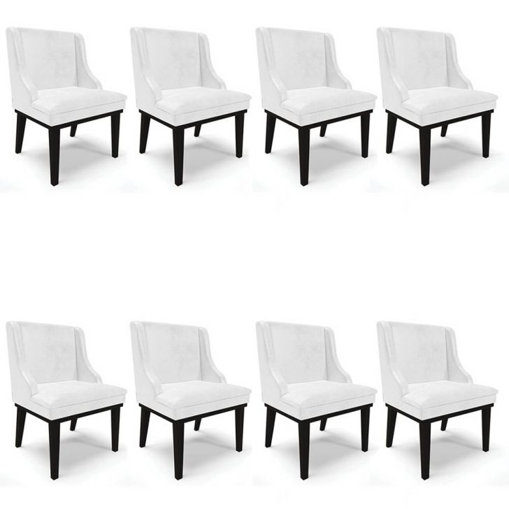 Kit 8 Cadeiras Estofadas Base Fixa de Madeira Preto Lia Sintético Premium Branco - Ibiza
