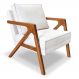 Poltrona Decorativa Luiza Linho Bouclê Off White Base em Madeira Castanho - Pallazio