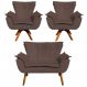Kit Namoradeira e 2 Poltronas Base Giratória Madeira Opla Suede Marrom - Ibiza