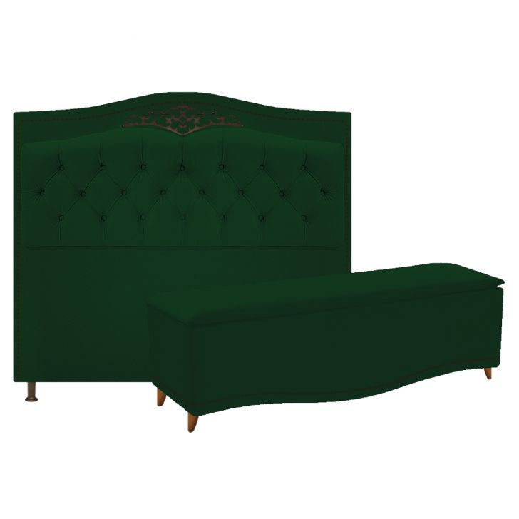 Kit Cabeceira e Calçadeira Yasmim 160 cm Queen Size Suede Verde - Amarena Móveis