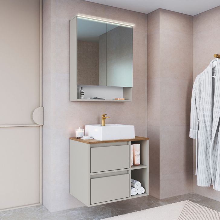 Conjunto para Banheiro com Cuba Amara 3 Portas 1 Gaveta Arenas e Mel