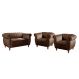 Conjunto Realeza Sofá com Poltronas Chesterfield Decoração Sala Recepção - Veludo Marrom