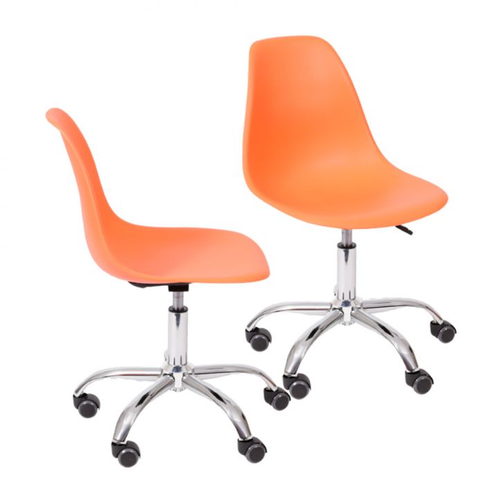 Conjunto com 2 Cadeiras DKR com Rodízios Laranja e Cromado
