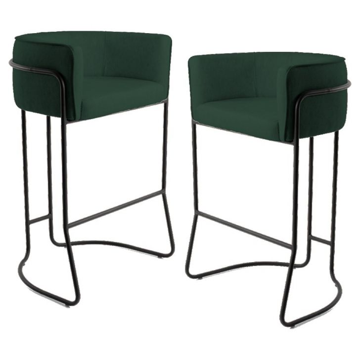 Kit 2 Banquetas Decorativas Base Aço Preto Betina B-303 Veludo Verde - Domi