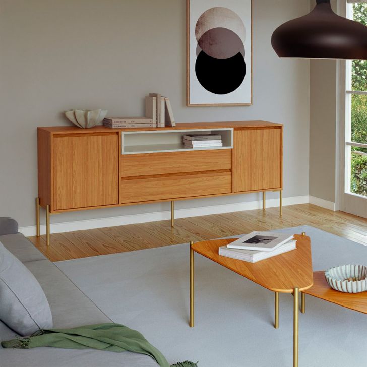 Buffet Verna 100% MDF 2 Portas 2 Gavetas Freijó e Off White