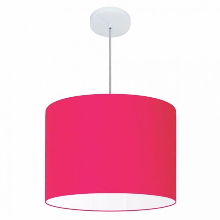 Pendente Cilíndrico Md-4146 Cúpula em Tecido 40x30cm Rosa Pink - Bivolt