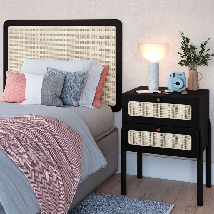 Conjunto de Cabeceira Solteiro com Mesa de Apoio Oslo 2 GV Nero e Preto