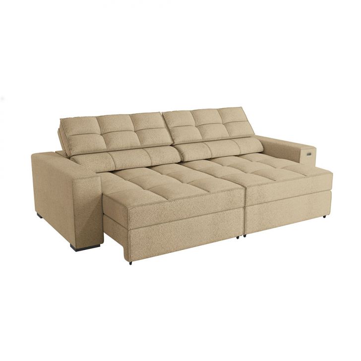 Image of Sofá 4 Lugares Retrátil E Reclinável Deluxe Bouclé Bege PLA-KA161UP35KGAMOB