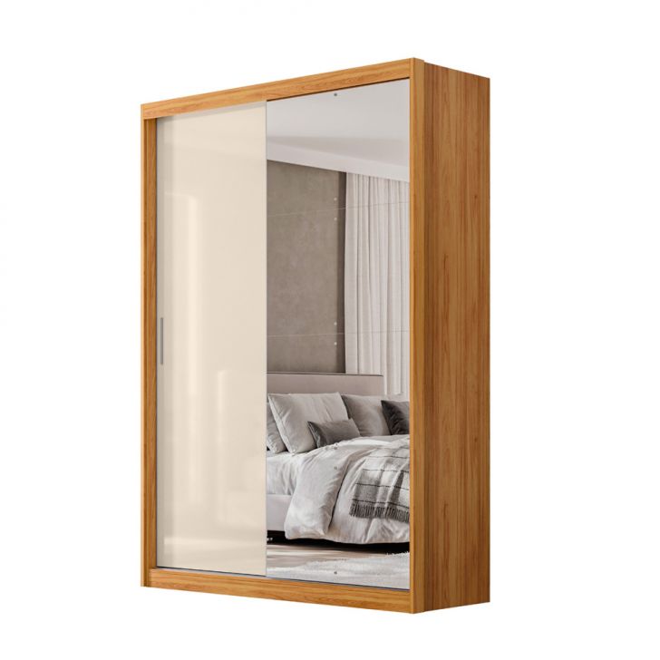 Guarda-roupa Solteiro Com Espelho Riva Flex 2 Portas 4 Gavetas Cinamomo E Off White