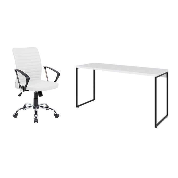 Conjunto de Mesa Studio 150 cm com Cadeira de Escritório Diretor Giratória Oslo Branca