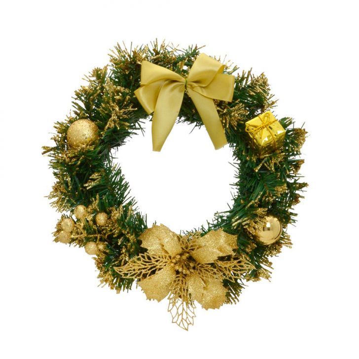 Guirlanda Decorada Espressione Verde e Dourada 36 cm