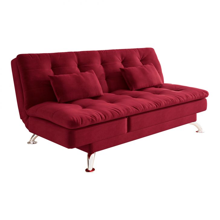 Sofá-Cama Casal 3 Lugares Amanda Suede com Almofadas Vermelho