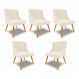 Kit 5 Cadeiras Decorativas Sala de Jantar Pés Palito de Madeira Firenze Veludo Bege/Natural G19 - Gran Belo