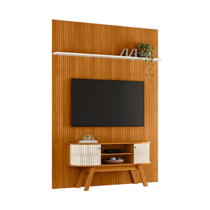 Rack Com Painel Para Tv Até 65 Polegadas New Silverstone 2 Portas Cinamomo E Off White