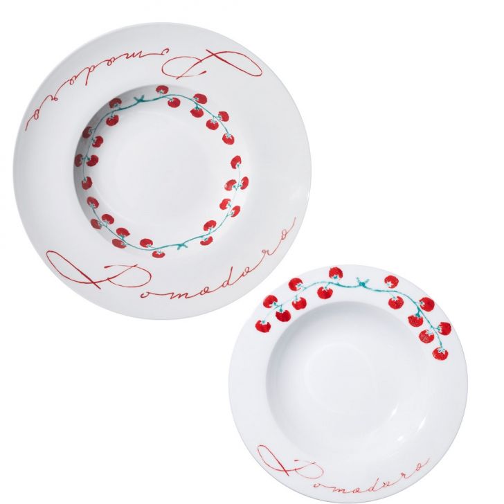 Jogo de Pratos para Massa Pomodoro Branco e Vermelho