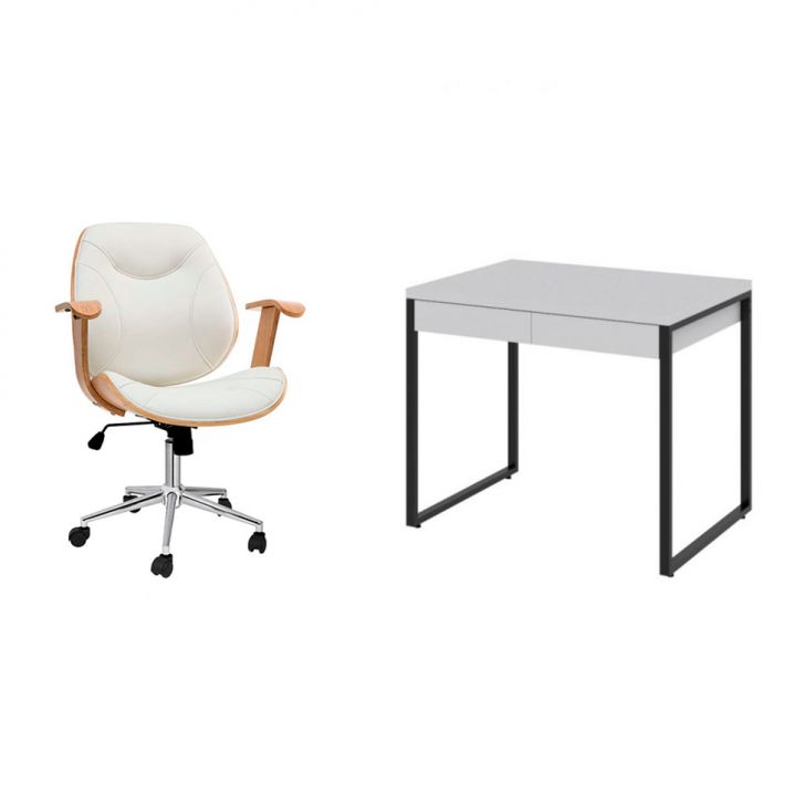 Conjunto de Mesa Kuadra 2 GV com Cadeira de Escritório Diretor Giratória Antonella Branca