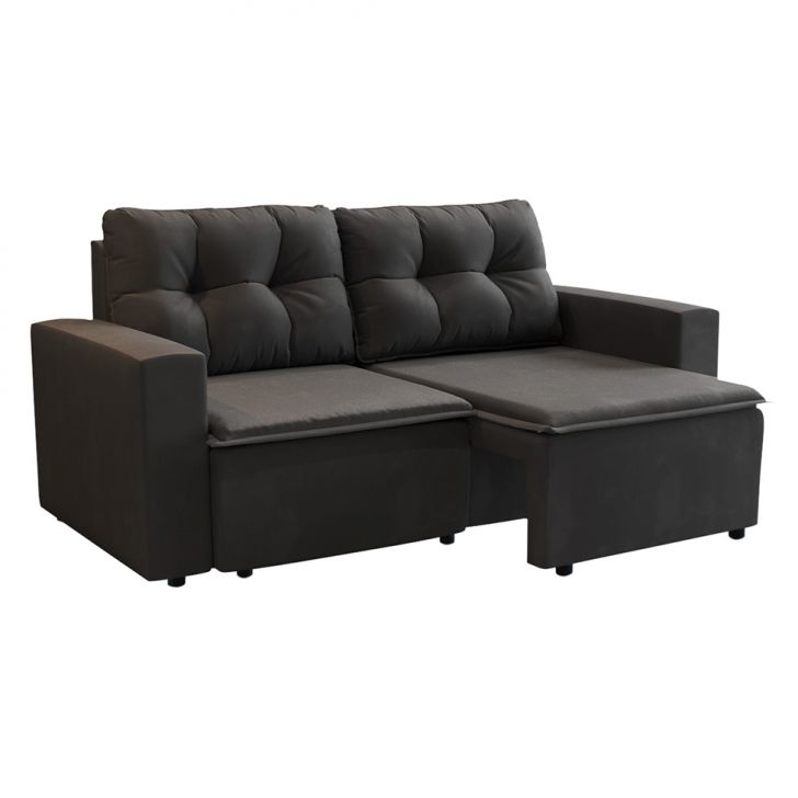 Sofá 3 Lugares Retrátil Amsterdã I Suede Preto 180 Cm