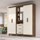 Guarda Roupa Casal 4 portas com espelho e 3 gavetas Eldorado - Castanho Wood / Baunilha