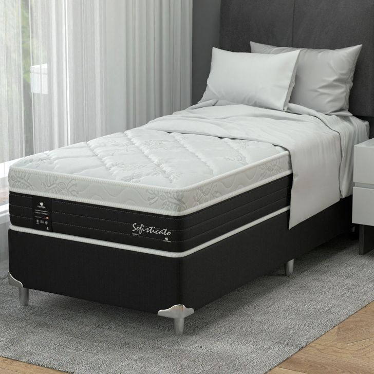 Cama Box Solteiro Com Colchão Sofisticato (65x88x188) Grafite E Branco