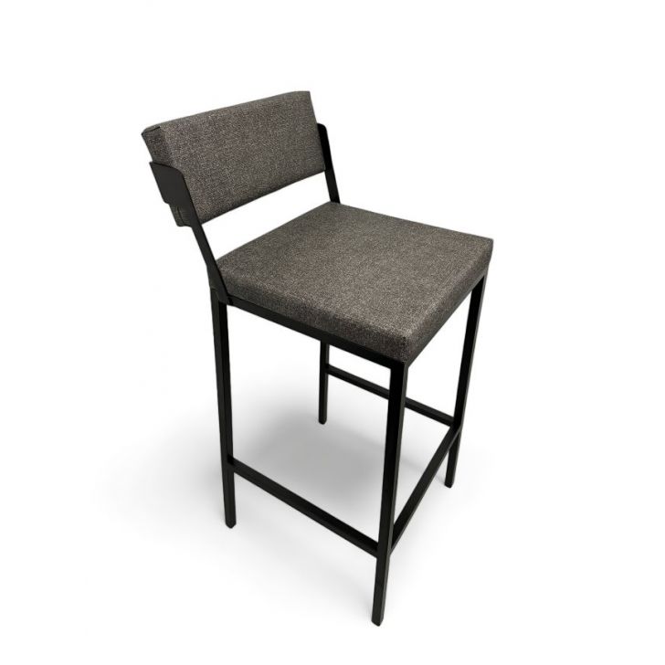 Banqueta Prisma com Encosto Estofada Metalon Preto Cinza - 65cm