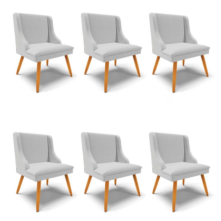 Kit 6 Cadeiras Estofadas para Sala de Jantar Pés Palito Lia Linho Cinza - Ibiza