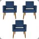 Kit 3 Poltronas Decorativas Confortáveis Para Sala Isa Suede Azul Marinho Pé Castanho - Clique E Decore