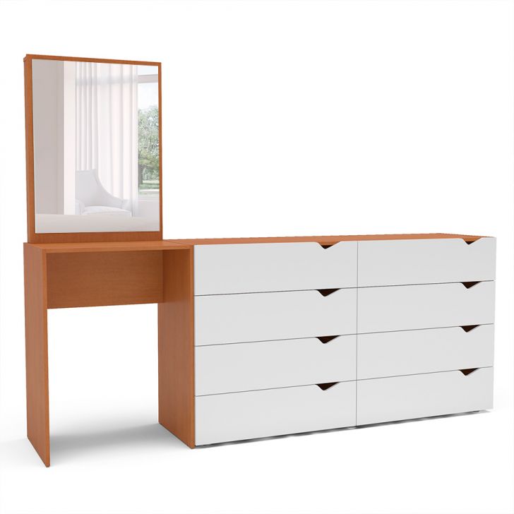 Cômoda com Espelho Porto 8 Gavetas Freijó e Branca