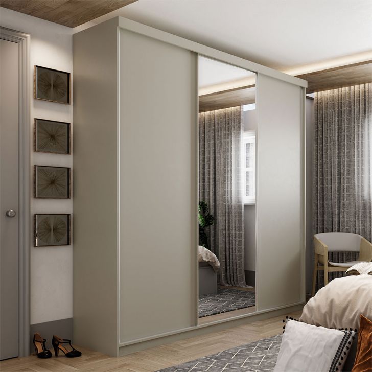 Image of Guarda-roupa Casal Com 1 Espelho Geneve 3 Portas 4 Gavetas Bege PLA-MO895CL25OAOMOB