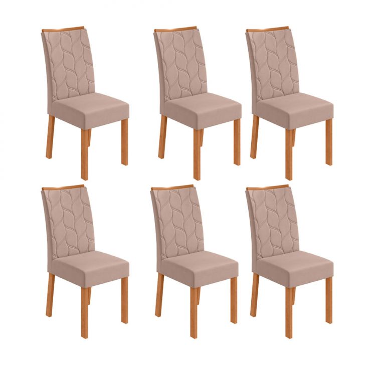 Conjunto com 6 Cadeiras Rayla Veludo Creme e Amêndoa