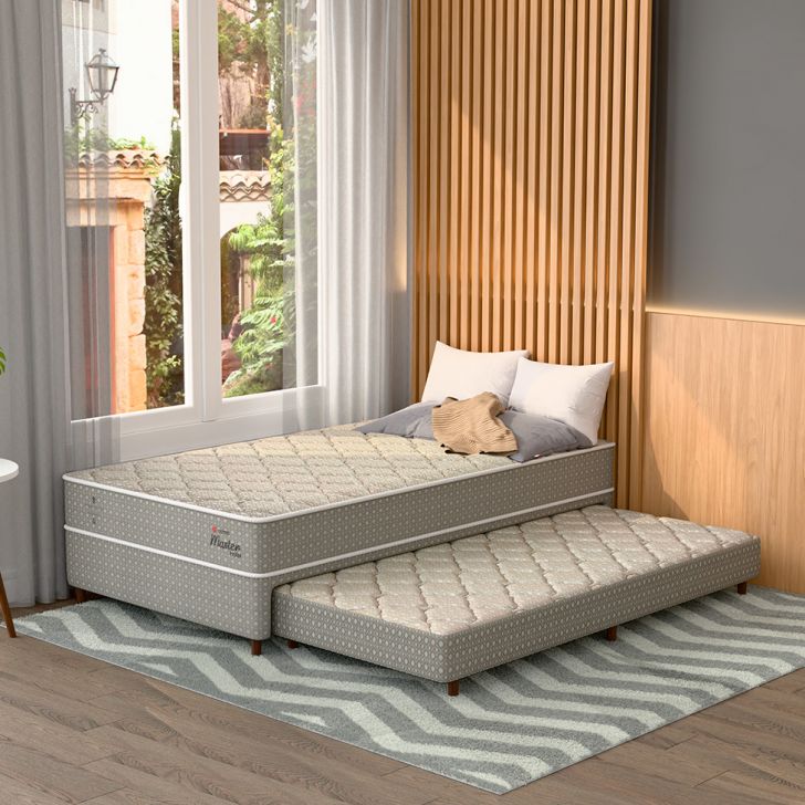 Bicama Box Com Colchão Master Hotel Solteirão Molejo Superelastic (67x96x203) Bege