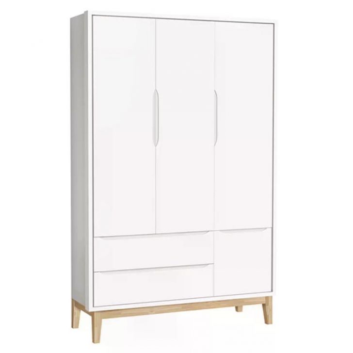 Guarda Roupa Infantil Classic 3 Portas Branco Fosco com Pés Madeira Natural - Reller Móveis