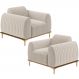 Kit 02 Poltronas Decorativa Base De Madeira Castanho e Pés Metalizado D'Ouro Molino D02 Bouclê Creme C-54 - Lyam Decor
