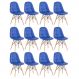 Kit 12 cadeiras estofadas Charles Eames Eiffel Botonê com pés de madeira clara Azul