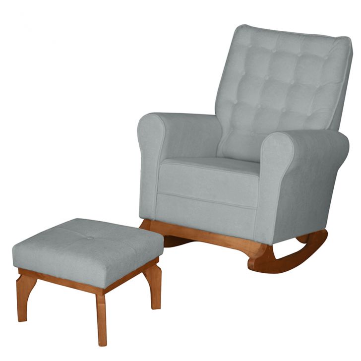 Poltrona Amamentação Base Balanço e Puff Maju Bouclê Cinza F03 - Mpozenato