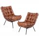 Kit 02 Poltronas Decorativas Sala de Estar Costela L04 Couro Mel - Lyam Decor
