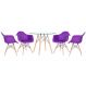 Mesa redonda Eames com tampo de vidro 100 cm + 4 cadeiras Eiffel DAW Roxo