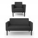 Conjunto Poltrona e Namoradeira Decorativa Isabella Pés Fixo em Madeira Preto PU Preto G19 - Gran Belo