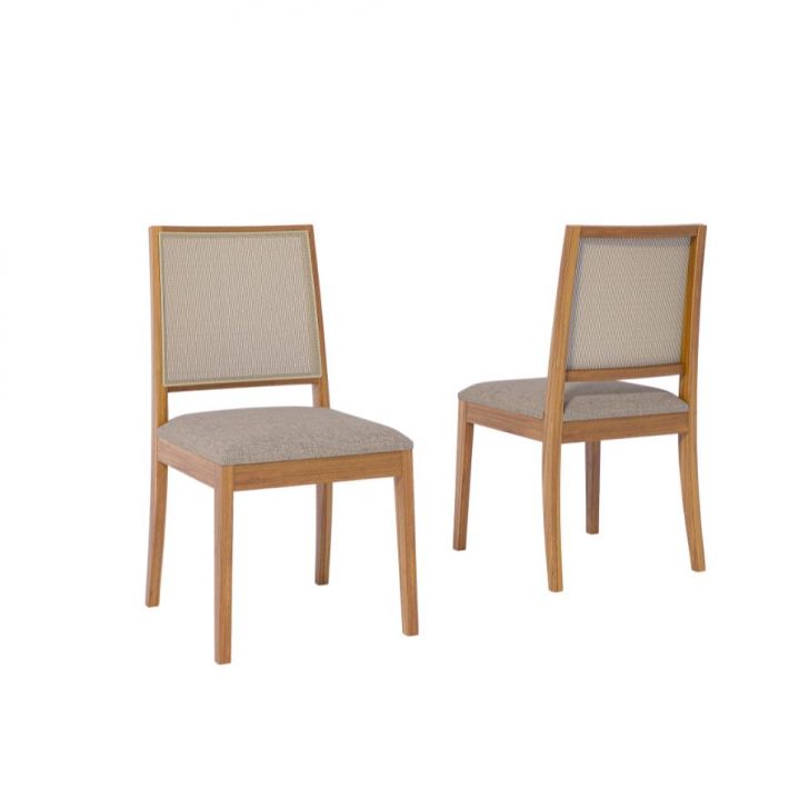 Conjunto com 2 Cadeiras Buriti Linho Bege e Madeira