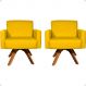 Kit 2 Poltronas Decorativas Hope Base Giratória Suede Amarelo Pé Castanho
